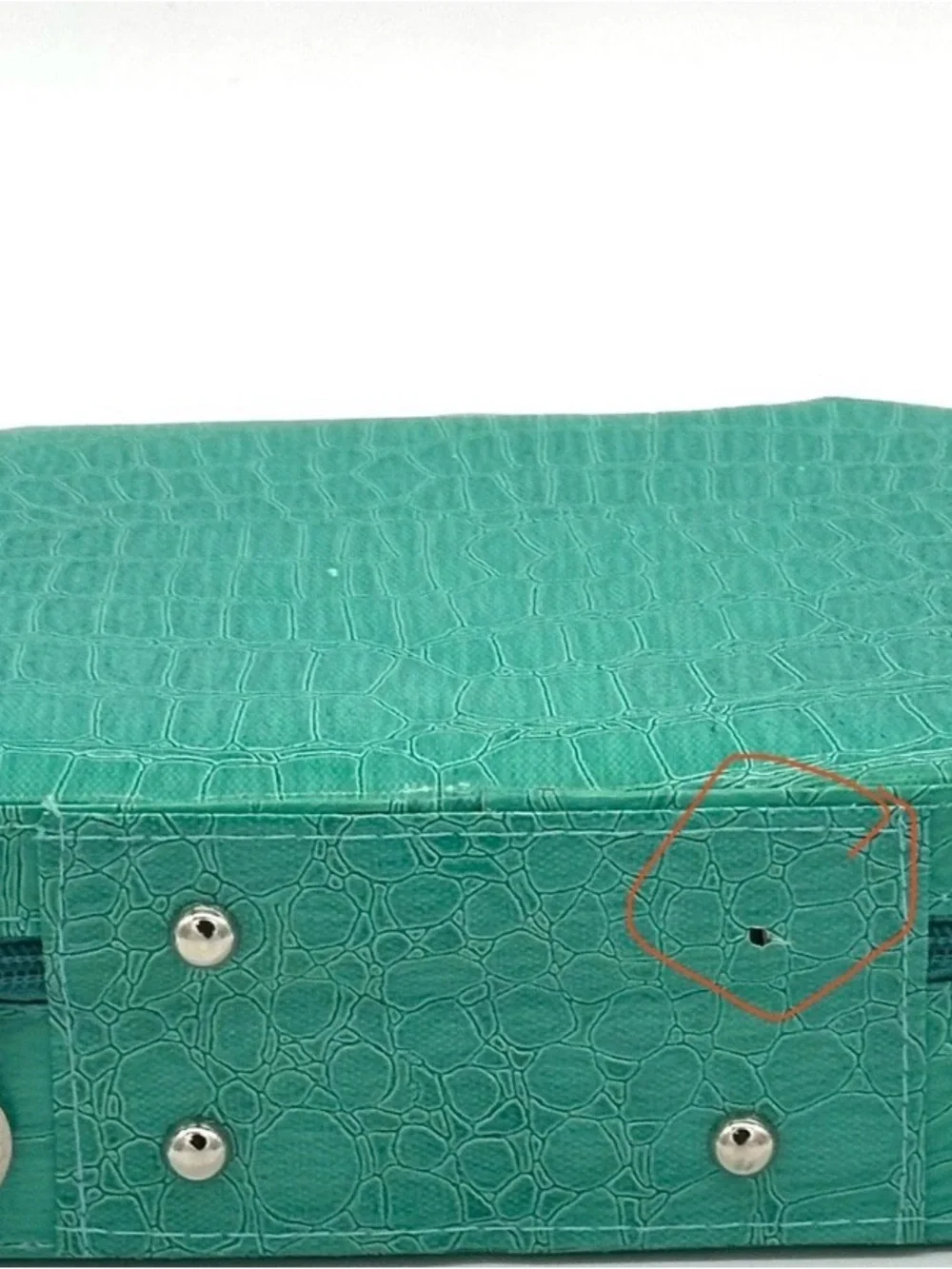Green Croc-Embossed Travel Jewelry Cosmetic Case with Leopard Interior 4 pc Set
